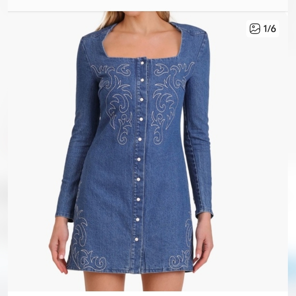 NWT Avec Les Filles Wester- Style Embellished Denim Mini-Dress ■ Size 4
